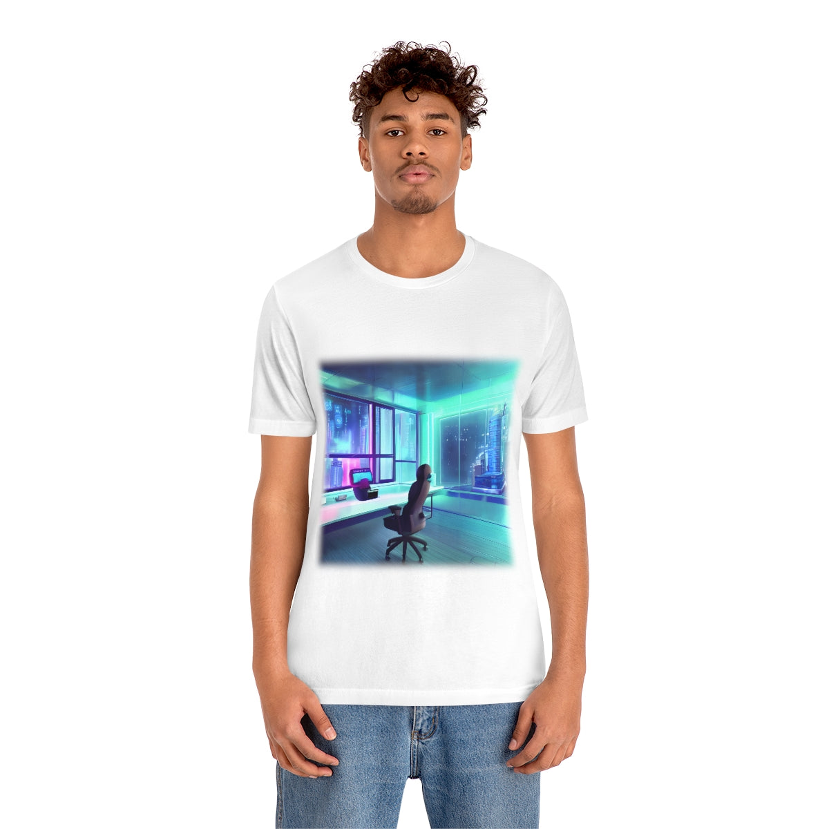 a cyberpunk room big windows overlooking a futuristic and neon city in the middle of the room an otter typing on a computer terminal wearing big headphones hyper realistic